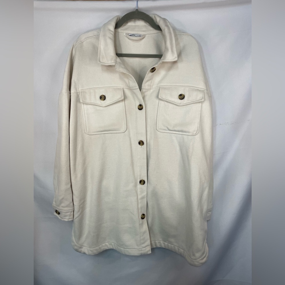 Sonoma off white shacket, long, heavy and very soft. Great basic for any closet